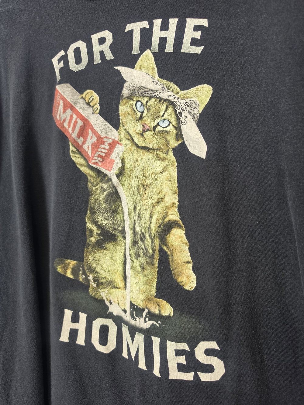 For The Homies Cat Pouring Milk Graphic Tee Black L